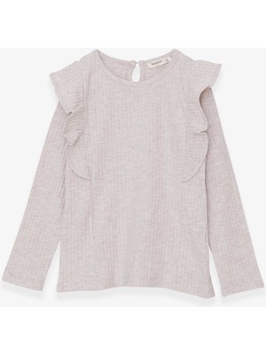 Breeze Kız Çocuk Uzun Kollu Bluz Omuzu Fırfırlı 6-12 Yaş, Bej Melanj