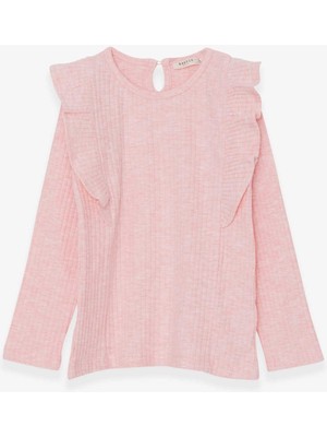 Breeze Kız Çocuk Uzun Kollu Bluz Omuzu Fırfırlı 6-12 Yaş, Somon Melanj