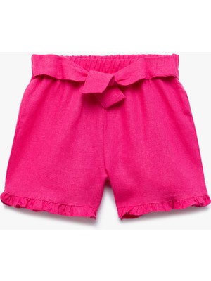 Koton Beli Lastikli Bağlama Detaylı Fırfırlı Keten Karışımlı Şort