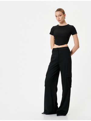 Koton Crop Tişört Korse Görünümlü Bisiklet Yaka Kısa Kollu