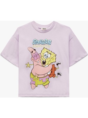 Koton  Pamuklu Sünger Bob Baskılı Kısa Kollu Bisiklet Yaka Lisanslı Tişört