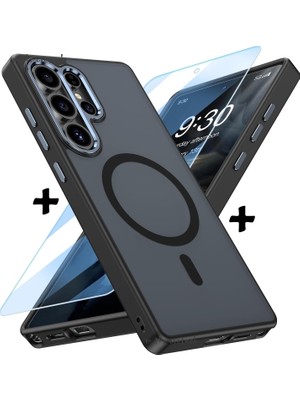 M.tk moveteck Samsung Galaxy S23 Ultra Kılıf Mat Magsafe Şarj Özellikli Hassas Butonlu Yumuşak Renkli Kenarlı + Ekran Koruyucu Cam Set 2in1