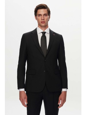 D'S Damat Ds Damat Slim Fit Siyah Düz Yünlü Travel Takim Elbise 4HE05OB35577M