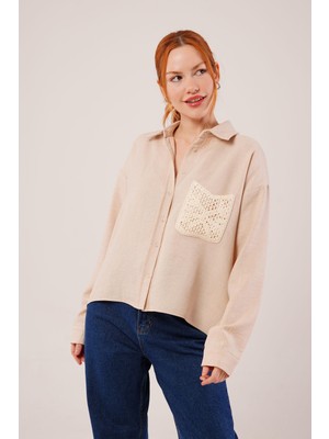 Janes Etnik Cep Detaylı Bej Gömlek