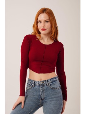 Janes Ters Dikişli Basic Bordo Body Bluz