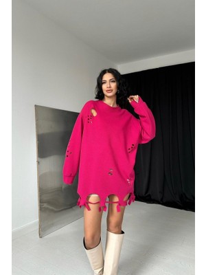 Janes Fuşya Lazer Kesim Bluz