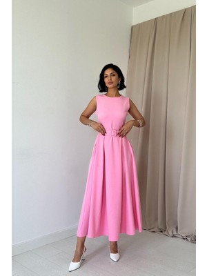 Janes Pembe Halter Yaka Kloş Elbise