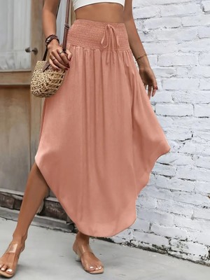 Janes Kadın Yüksek Bel Belden Bağlamalı Asimetrik Kesim Detaylı Sandy Etek