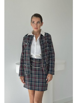 Janes Siyah Önü Açık Ceket ve Eteği Zincirli Takım