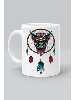 Baykuş Dreamcatcher Düş Kapanı Baskılı Beyaz Kupa Bardak