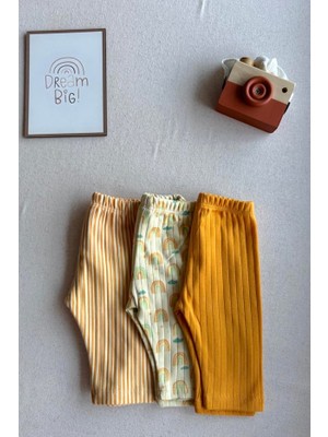 %100 Doğal Pamuk Özel Kumaş 3’lü Bebek Taytı - Turuncu