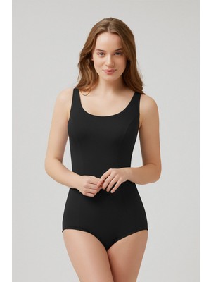 Kom Rosanna Yuvarlak Yaka Toparlayıcı Mayo Siyah