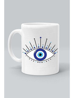 Düş Kapanı Dreamcatcher Mavi Göz Ra Nazar Boncuğu Baskılı Beyaz Kupa Bardak