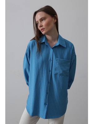 Janes Çizgili Tek Cep Gömlek - Mavi