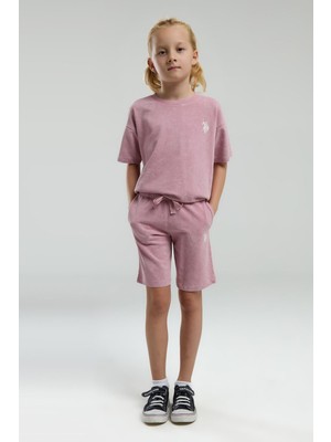 U.S. Polo Assn. U.S. Polo Assn Kız Çocuk  2 li Bermuda T-şhirt Takım Gül Kurusu