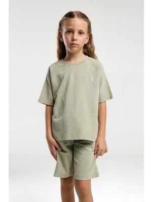 U.S. Polo Assn. U.S. Polo Assn Kız Çocuk  2 li Bermuda T-şhirt Takım Çay Yeşili