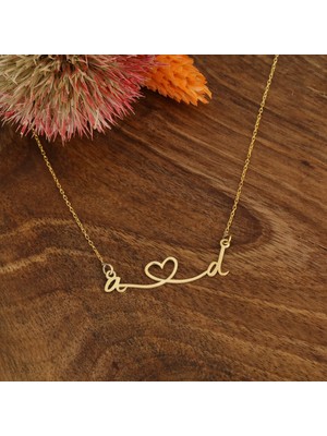 Hom Silver Jewelry 925 Ayar Gümüş Kişiye Özel Harfli Kalp Tasarımlı Kadın Kolye