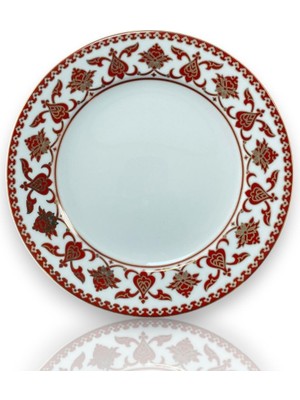 Dm Porselen Kırmızı Desenli Porselen Tabak 25 cm