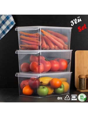 Porsima 3185 3 Adet Kapaklı Buzdolabı Dolap Içi Düzenleyici Banyo Mutfak Organizeri 8 Litre