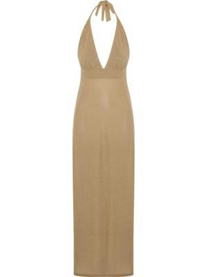 Askılı Gold Lurex Elbise