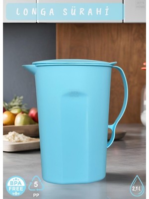 Longa Sürahi Pp-5 Kokusuz Sürahi Açık Mavi Sürahi Bpa Free 2,1 L