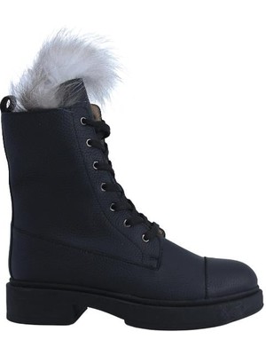 Pahabu Poletto  Hakiki Deri Sıyah-Grı Bot Düz  6319 24