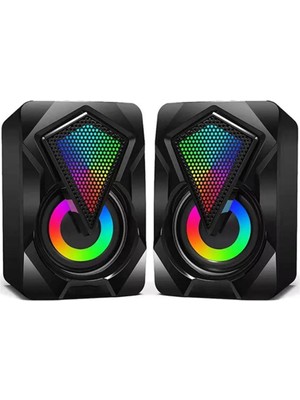 Microcase Rgb Led 6w Stereo Usb Hoparlör 3.5mm Jacklı Oyuncu Ses Sistemi - Al5217