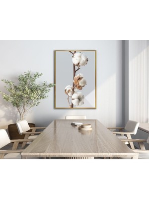 soft| Pamuk Bitkisi Modeli |çerçeveli Temperli Cam Tablo Tekli Dikey