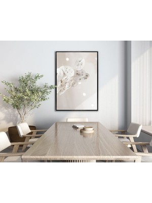 soft| Beyaz Bitki Modeli 01 |çerçeveli Temperli Cam Tablo Tekli Dikey
