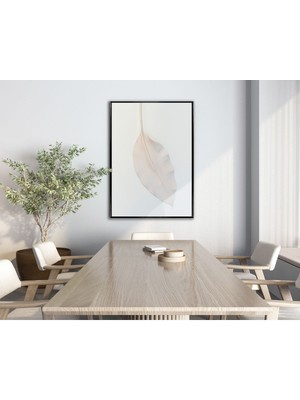 soft| Beyaz Yaprak Modeli 01 |çerçeveli Temperli Cam Tablo Tekli Dikey