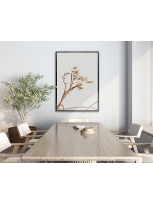 soft| Beyaz Çiçek Dalı Modeli |çerçeveli Temperli Cam Tablo Tekli Dikey