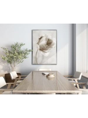 soft| Beyaz Gül Model 1 |çerçeveli Temperli Cam Tablo Tekli Dikey