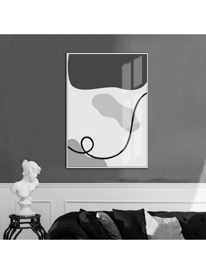 siyah-Mavi-Gri Soyut Model 01 |çerçeveli Temperli Cam Tablo Tekli Dikey