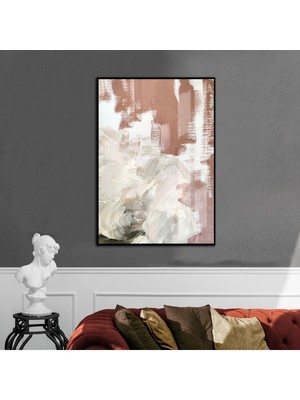 krem-Kahve Soyut Model 1 |çerçeveli Temperli Cam Tablo Tekli Dikey