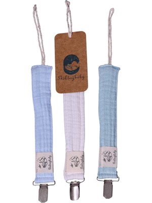 Göktuğ Baby 4 Katlı Müslin Kumaş 3'lü Bebek Emzik Askısı, Erkek Bebek Emzik Askısı, Mavi Emzik Askısı
