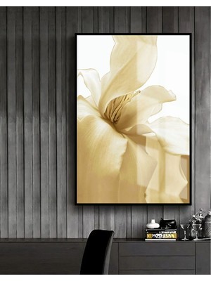 soft Bej Soyut Yaprak Şekil 1|çerçeveli Temperli Cam Tablo Tekli Dikey