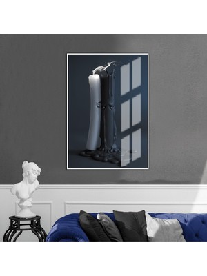 mavi-Siyah Dekor Modeli 3 |çerçeveli Temperli Cam Tablo Tekli Dikey