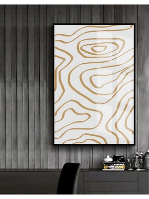 beyaz-Sarı Soyut Model 4 |çerçeveli Temperli Cam Tablo Tekli Dikey