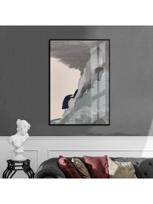 mor-Beyaz-Krem  Abstract Model 01 |çerçeveli Temperli Cam Tablo Tekli Dikey