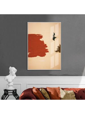 krem-Turuncui Soyut Model |çerçeveli Temperli Cam Tablo Tekli Dikey
