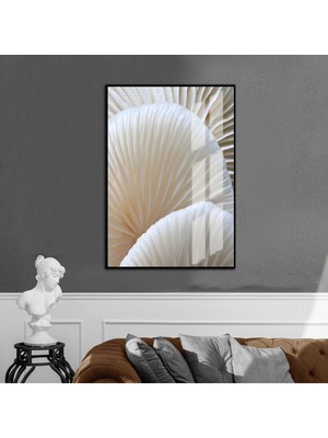 soft Bej Beyaz Püsküllü Yaprak 3|çerçeveli Temperli Cam Tablo Tekli Dikey