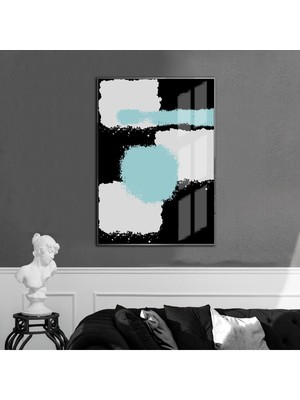 siyah-Mavi-Beyaz Soyut Desen  02 |çerçeveli Temperli Cam Tablo Tekli Dikey