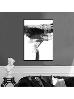 beyaz-Siyah Soyut Model 12  |çerçeveli Temperli Cam Tablo Tekli Dikey