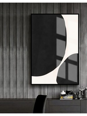 siyah-Beyaz Soyut Modeli 5 |çerçeveli Temperli Cam Tablo Tekli Dikey