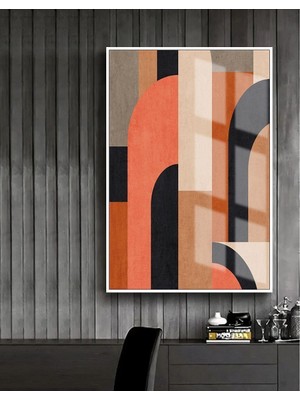 turuncu-Siyah-Pembe Soyut Model 1 |çerçeveli Temperli Cam Tablo Tekli Dikey