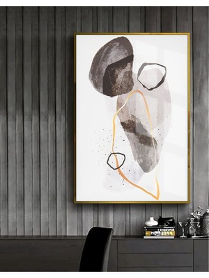 gri-Siyah-Kahverengi Soyut Model 3 |çerçeveli Temperli Cam Tablo Tekli Dikey