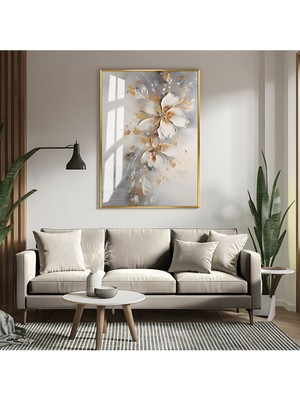 Harikabirev|gri-Bronz Çiçek Dallı Modeli 02|çerçeveli Temperli Cam Tablo Tekli Dikey