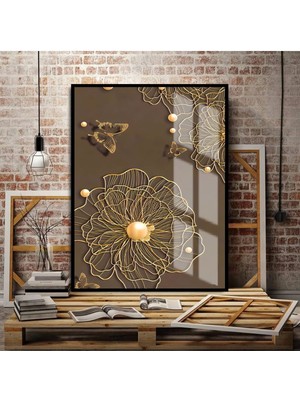 bronz Gold Siyah Kombini Orta |çerçeveli Temperli Cam Tablo Tekli Dikey