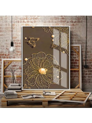 bronz Gold Siyah Kombini Orta |çerçeveli Temperli Cam Tablo Tekli Dikey