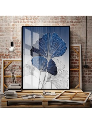 lacivert-Gümüş Sonsuzluk Çiçek Kombini Sağ |çerçeveli Temperli Cam Tablo Tekli Dikey